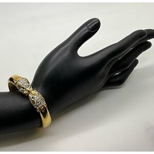 Butler Double Panther Hinged Rhinestone Gold Tone Bracelet 80s
